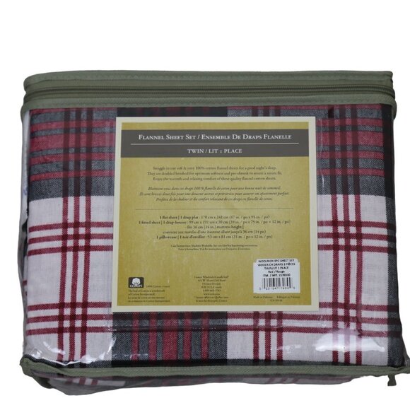 Woolrich Plaid Twin 3 Piece Cotton Flannel Sheet Set Red White - Picture 4 of 5